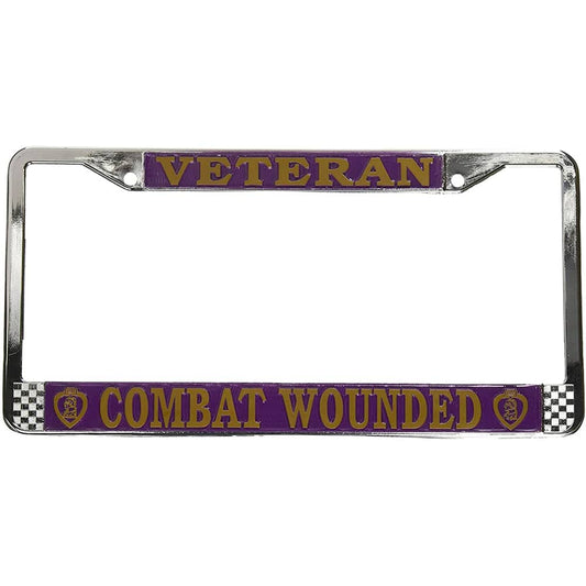 Purple Heart Combat Wounded Veteran Chrome License Plate Frame