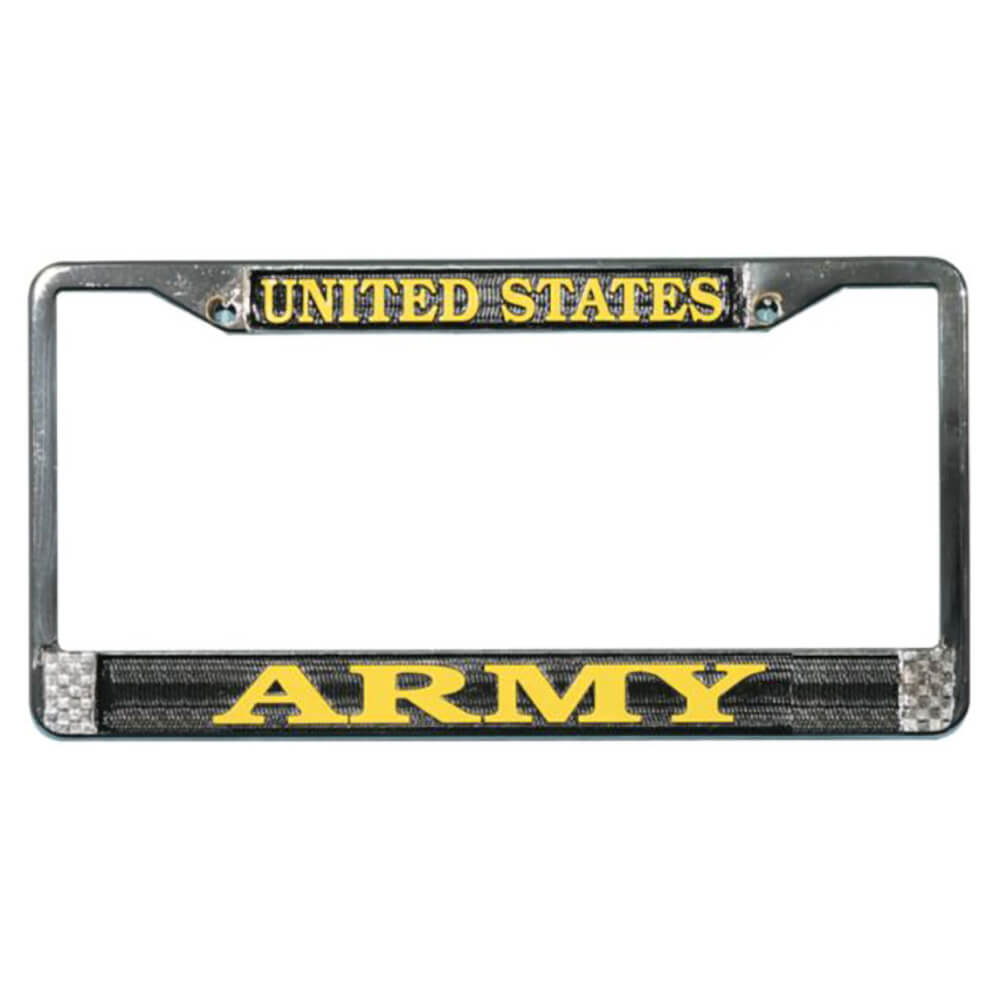 US Army Gold on Black Chrome License Plate Frame