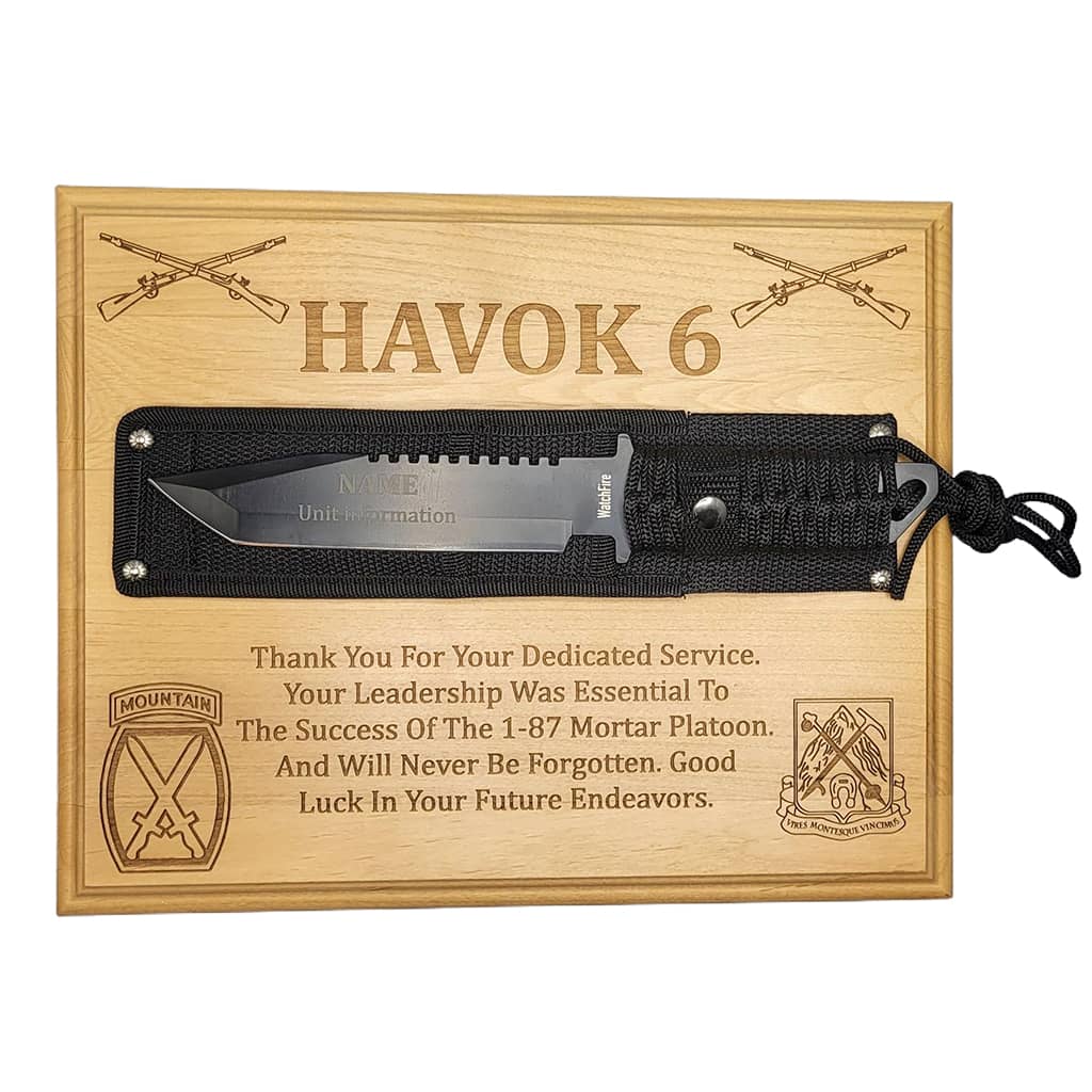 Custom Engraved Wood Plaque with Mounted Personalized Knife