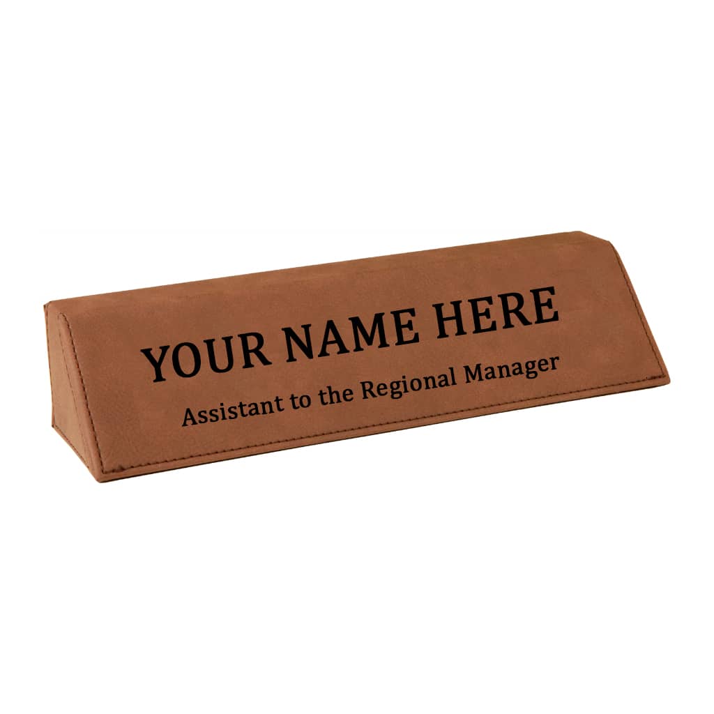Dark Brown Leatherette Custom Desk Name Plate