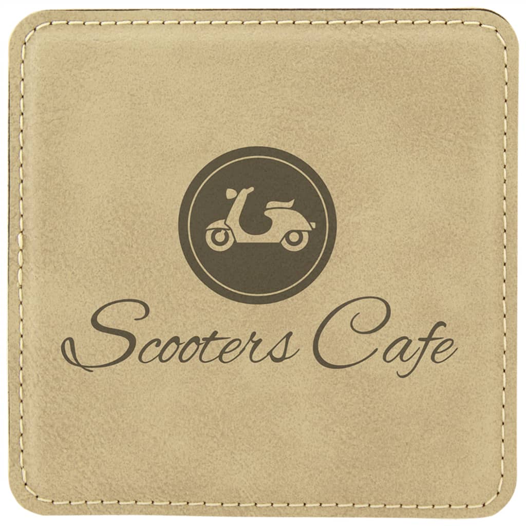 Light Brown Personalized Faux Leather Drink Coaster